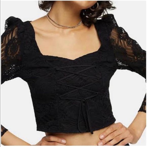 Topshop Tops - TOPSHOP Black Lace Long Sleeve Corset Crop Top 6